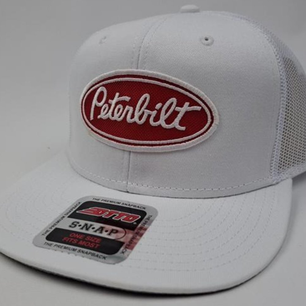 Peterbilt Cap Hat Embroidered Patch Trucker Mesh Snapback White Trucker Semi